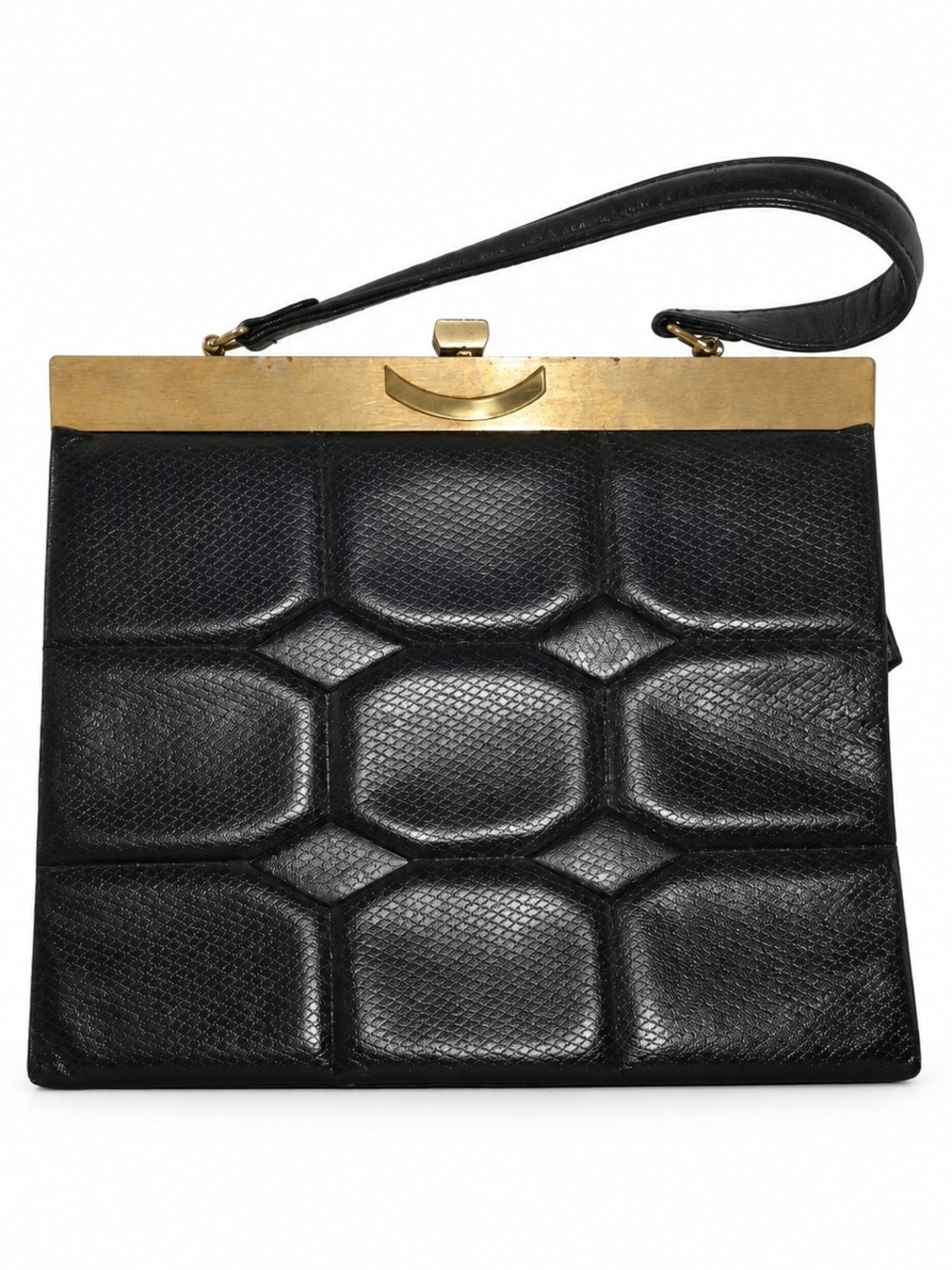 Rare Vintage Black Vegan Leather Oversized Geometric Top Handle Bag 🔥